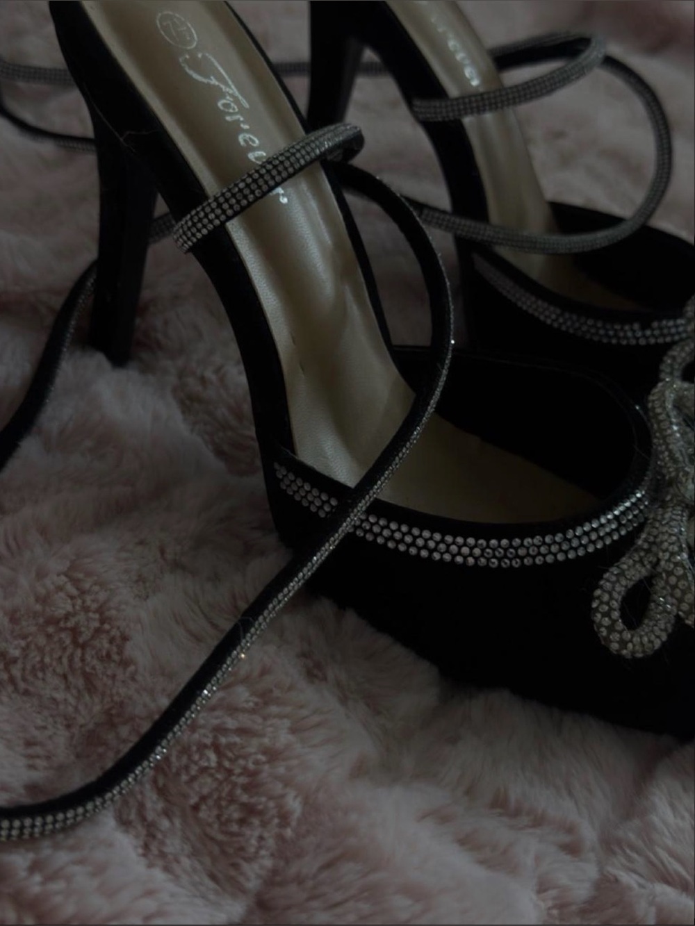 Black Rhinestone Strappy High Heels🖤